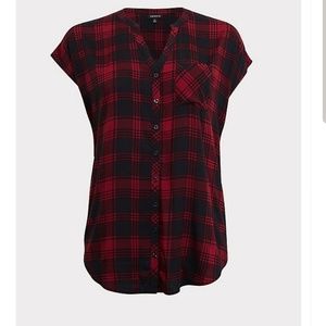 Torrid size 2 DARK RED PLAID CHALLIS DOLMAN TUNIC